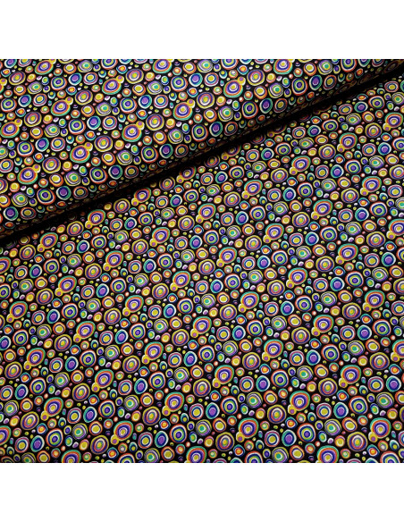 Tissu, Cretonne de Coton Ronds Multicolores, Multicolore, Laize 150 cm, 100% Coton 115g/m²