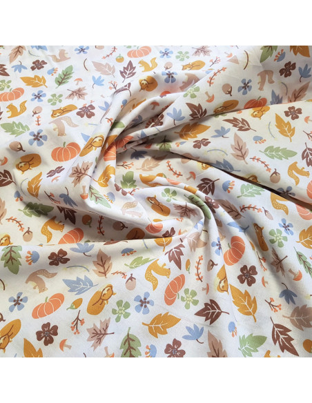 Tissu, Cretonne de Coton, Motif Forêt Multicolore, Laize 150 cm, 100% Coton