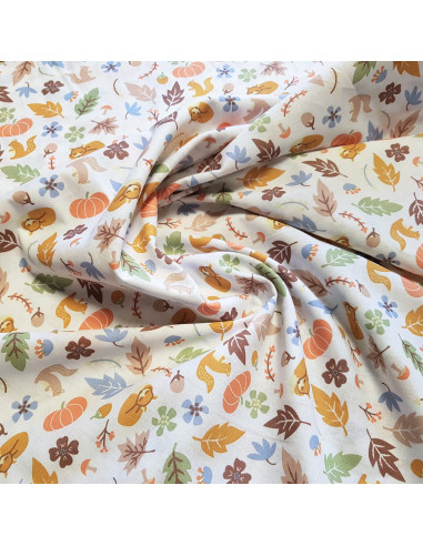 Tissu, Cretonne de Coton Forêt, Multicolore, Laize 150 cm, 100% Coton