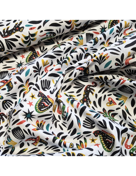 Tissu, Cretonne de Coton Yucatan, Multicolore, Laize 150 cm, 100% Coton