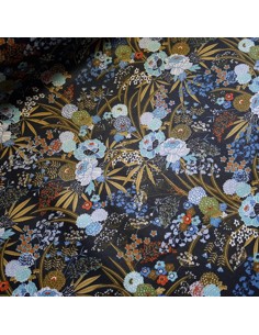 Tissu, Coton Enduit Motif Harmonie, Indigo, Laize 160 cm, 100% Coton 190g/m²
