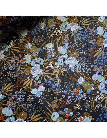 Tissu, Coton Enduit Motif Harmonie, Indigo, Laize 160 cm, 100% Coton 190g/m²