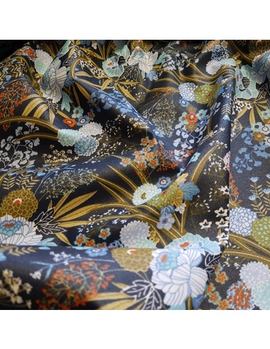Tissu, Coton Enduit Motif Harmonie, Indigo, Laize 160 cm, 100% Coton 190g/m²