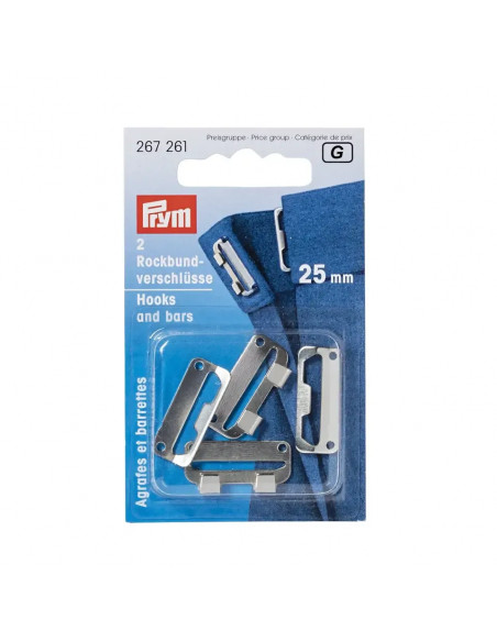 Agrafes et barrettes plates pour jupes, 25mm, argenté