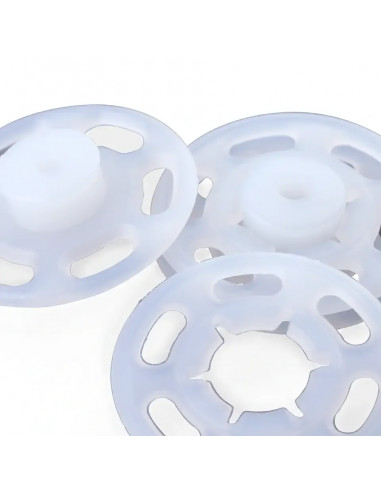 Boutons pression à coudre, 15mm, transparent