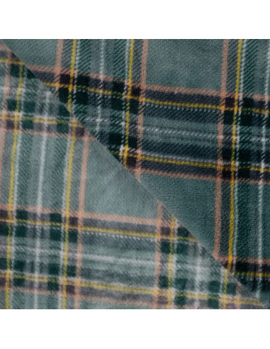 Tissu, Polaire Doudou Imprimée Carreaux, Vert Sapin, Laize 150 cm, 100% Polyester 250g/m²