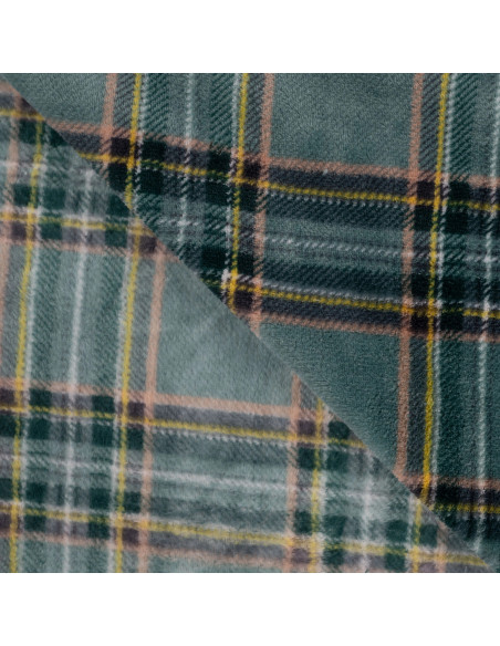 Tissu, Polaire Doudou Imprimée Carreaux, Vert Sapin, Laize 150 cm, 100% Polyester 250g/m²