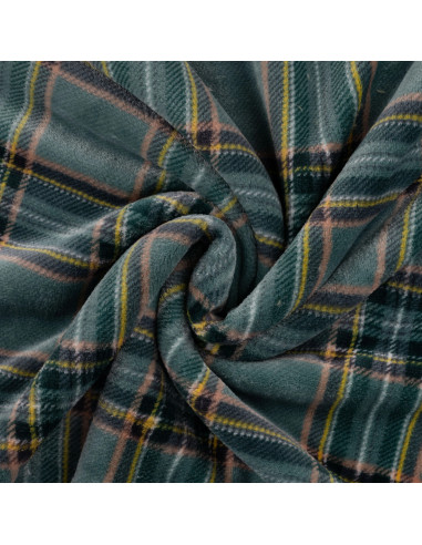 Tissu, Polaire Doudou Imprimée Carreaux, Vert Sapin, Laize 150 cm, 100% Polyester 250g/m²