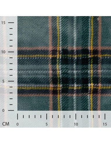 Tissu, Polaire Doudou Imprimée Carreaux, Vert Sapin, Laize 150 cm, 100% Polyester 250g/m²