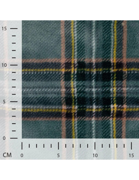 Tissu, Polaire Doudou Imprimée Carreaux, Vert Sapin, Laize 150 cm, 100% Polyester 250g/m²