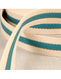 Sangle 3 bandes et lurex, 30mm, bleu canard