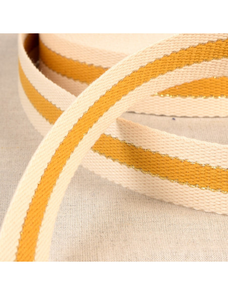 Sangle 3 bandes et lurex, 30mm, moutarde
