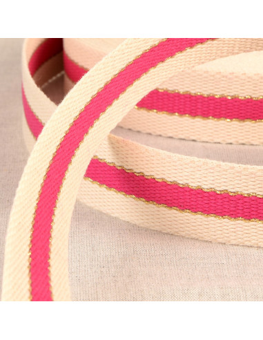 Sangle 3 bandes et lurex, 30mm, fuchsia