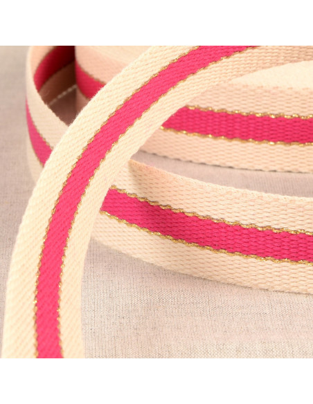 Sangle 3 bandes et lurex, 30mm, fuchsia