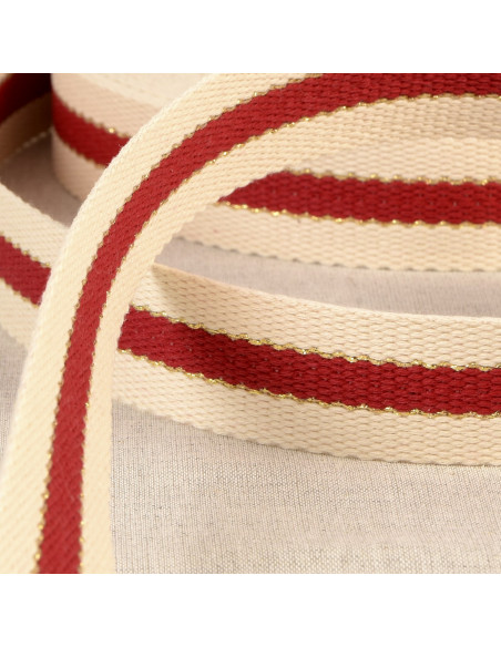 Sangle 3 bandes et lurex, 30mm, bordeaux