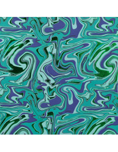 French Terry coton, vagues, émeraude