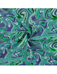 French Terry coton, vagues, émeraude 2