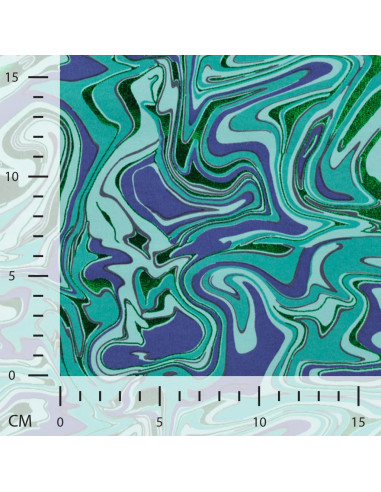 French Terry coton, vagues, émeraude