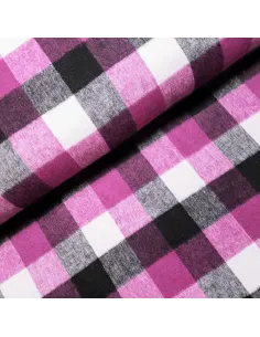 Tissu, Lainage Carreaux, Rose, Gris & Noir, Laize 148 cm, 70% Polyester 30% Laine