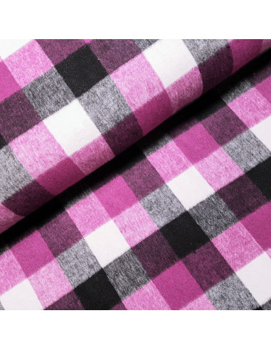 Tissu, Lainage Carreaux, Rose, Gris & Noir, Laize 148 cm, 70% Polyester 30% Laine