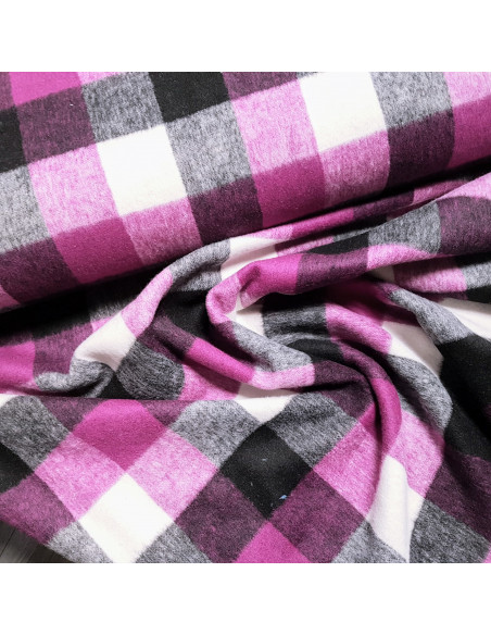 Tissu, Lainage Carreaux, Rose, Gris & Noir, Laize 148 cm, 70% Polyester 30% Laine