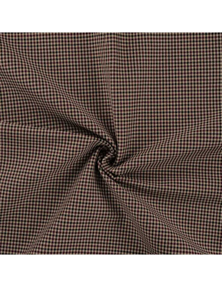 Tissu, Toile Stretch, Pieds de Poule Bordeaux, Laize 150 cm, Viscose Élasthanne