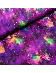 Tissu, French Terry Imprimé Tie & Dye, Violet Digital, Laize 150 cm, Coton Stretch Oeko-Tex