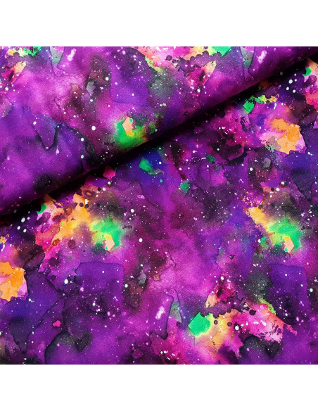 Tissu, French Terry Imprimé Tie & Dye, Violet Digital, Laize 150 cm, Coton Stretch Oeko-Tex