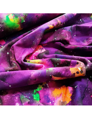 Tissu, French Terry Imprimé Tie & Dye, Violet Digital, Laize 150 cm, Coton Stretch Oeko-Tex