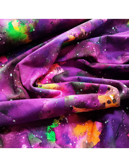 Tissu, French Terry Imprimé Tie & Dye, Violet Digital, Laize 150 cm, Coton Stretch Oeko-Tex