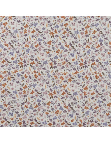 Tissu, Popeline de Coton Fleurie, Terra Cotta Mauve Rose, Laize 150 cm, 100% Coton 75g/m²