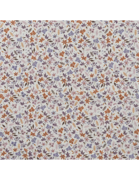 Tissu, Popeline de Coton Fleurie, Terra Cotta Mauve Rose, Laize 150 cm, 100% Coton 75g/m²