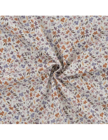 Tissu, Popeline de Coton Fleurie, Terra Cotta Mauve Rose, Laize 150 cm, 100% Coton 75g/m²