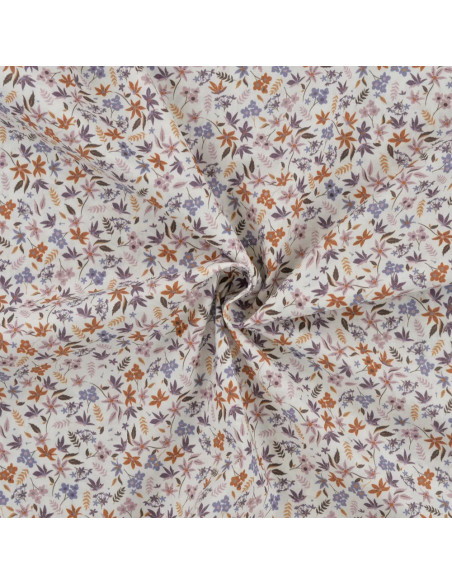 Tissu, Popeline de Coton Fleurie, Terra Cotta Mauve Rose, Laize 150 cm, 100% Coton 75g/m²