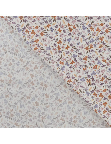 Tissu, Popeline de Coton Fleurie, Terra Cotta Mauve Rose, Laize 150 cm, 100% Coton 75g/m²