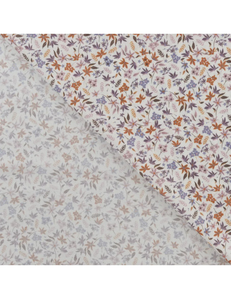 Tissu, Popeline de Coton Fleurie, Terra Cotta Mauve Rose, Laize 150 cm, 100% Coton 75g/m²