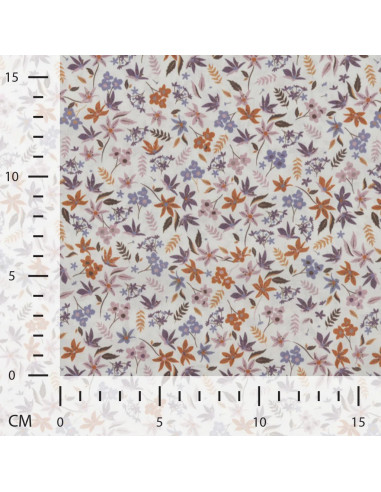 Tissu, Popeline de Coton Fleurie, Terra Cotta Mauve Rose, Laize 150 cm, 100% Coton 75g/m²