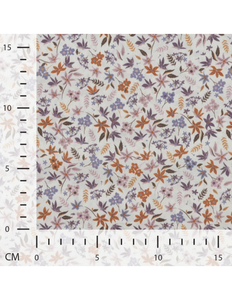 Tissu, Popeline de Coton Fleurie, Terra Cotta Mauve Rose, Laize 150 cm, 100% Coton 75g/m²