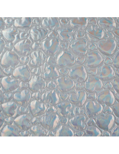 Tissu, Matelassé Cœurs, Argenté, Laize 140 cm, 50% Polyuréthane 50% Polyester
