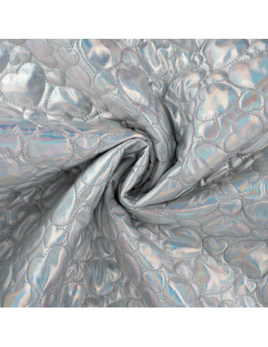 Tissu, Matelassé Cœurs, Argenté, Laize 140 cm, 50% Polyuréthane 50% Polyester