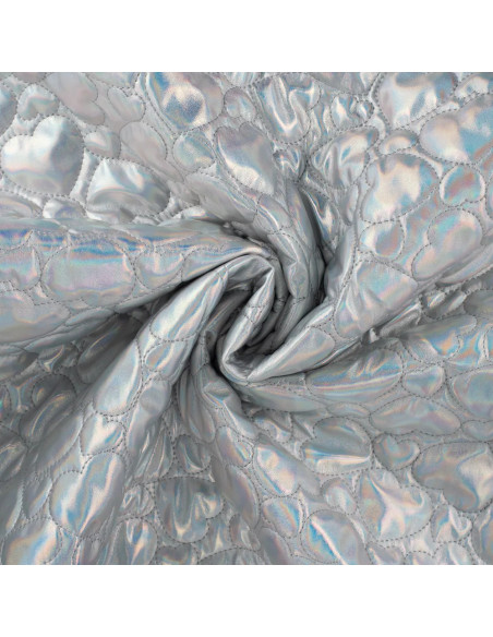Tissu, Matelassé Cœurs, Argenté, Laize 140 cm, 50% Polyuréthane 50% Polyester