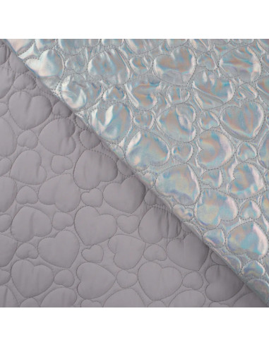 Tissu, Matelassé Cœurs, Argenté, Laize 140 cm, 50% Polyuréthane 50% Polyester