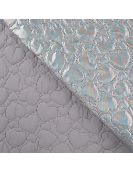 Tissu, Matelassé Cœurs, Argenté, Laize 140 cm, 50% Polyuréthane 50% Polyester
