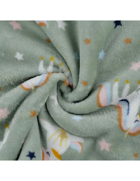 Tissu, Polaire Doudou Imprimée Double Face, Multicolore Licornes & Carreaux, Laize 150 cm, 100% Polyester