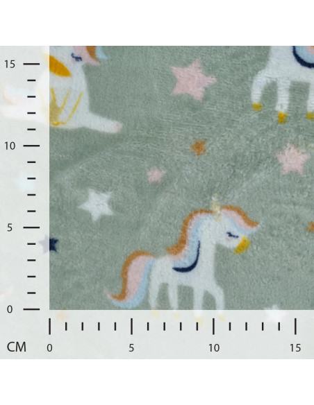 Tissu, Polaire Doudou Imprimée Double Face, Multicolore Licornes & Carreaux, Laize 150 cm, 100% Polyester
