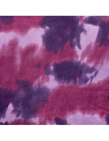 Tissu, Polaire Doudou Imprimée Tie & Dye, Violet, Laize 150 cm, 100% Polyester