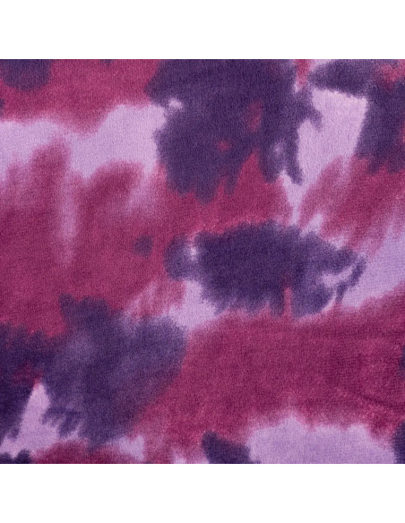 Tissu, Polaire Doudou Imprimée Tie & Dye, Violet, Laize 150 cm, 100% Polyester