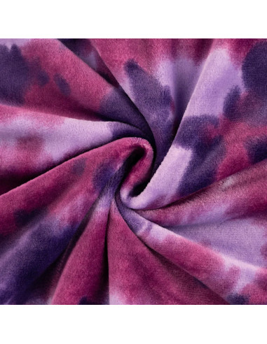 Tissu, Polaire Doudou Imprimée Tie & Dye, Violet, Laize 150 cm, 100% Polyester