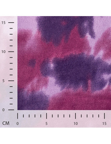 Tissu, Polaire Doudou Imprimée Tie & Dye, Violet, Laize 150 cm, 100% Polyester
