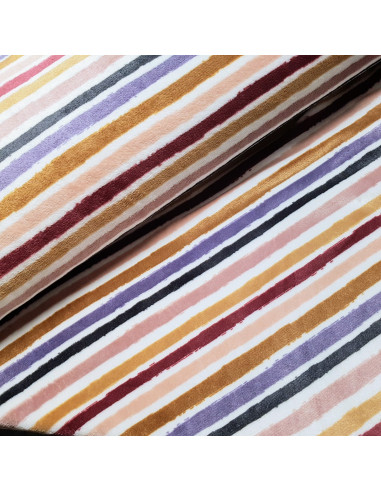 Tissu, Polaire Doudou Imprimée Rayures, Rose Poudré, Laize 150 cm, 100% Polyester